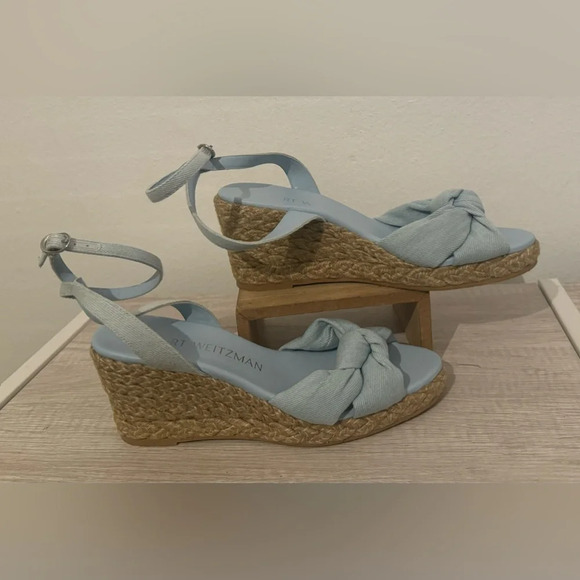 Stuart Weitzman Shoes - STUART WEITZMAN Playa Denim Espadrille Sandals Wedges Coastal Wrap Ankle Sz 9.5
